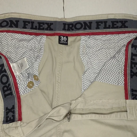 Men's Beige Flat Front Shorts - Picture 3 of 6